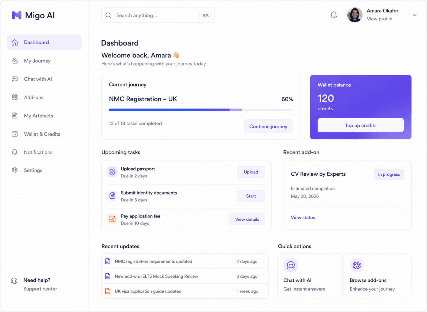 Migo AI dashboard preview